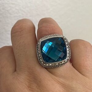 DSMK Stainless steel blue, clear crystals chunky, cocktail ring size 7 3/4